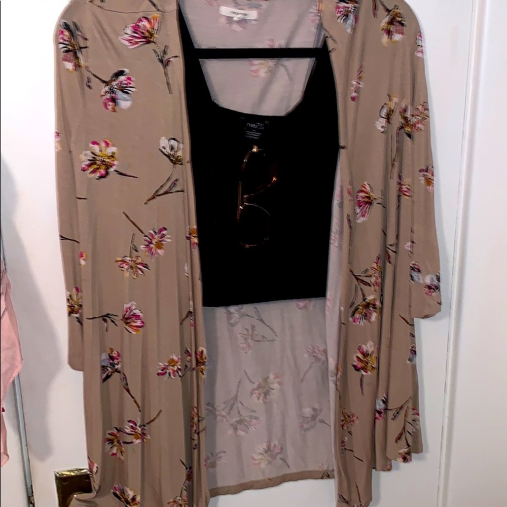 Soft, light, tan flowery cardigan